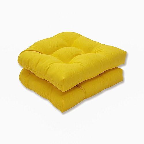 Pillow Perfect Outdoor Fresco Yellow Wicker Seat Cushion, Set of 2