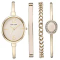 Anne Klein Women's Bangle Watch and Premium Crystal Accented Bracelet Set, Gold/Pink, Japanese