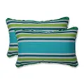 Pillow Perfect Stripe Indoor/Outdoor Accent Throw Pillow, Plush Fill, Weather, and Fade Resistant, Lumbar - 11.5" x 18.5", Blue/Green Aruba, 2 Count