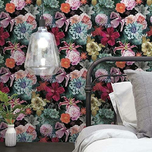 RoomMates RMK11717RL Red and Blue Vintage Floral Blooms Peel and Stick Wallpaper