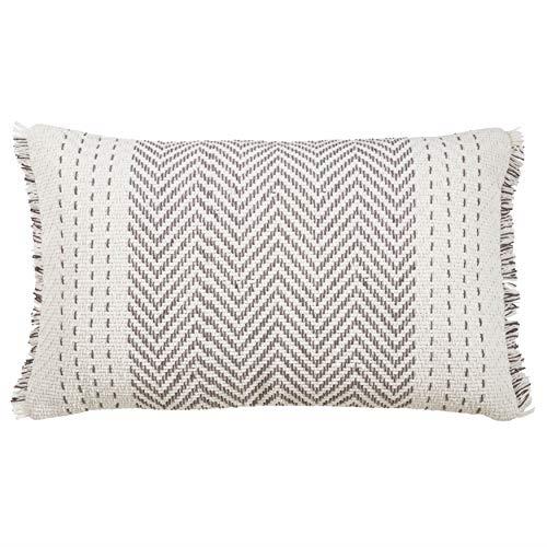 SARO LIFESTYLE Tripura Collection Kantha Stitch Poly Filled Throw Pillow, 14" x 23", Grey