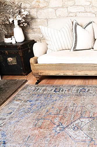 The Rug Collective Distressed Vintage Pissarro Terracotta Sky Area Rug Wipe Clean Machine Washable Pet Friendly Dining Room Rug 240 x 310cm, Multicolor