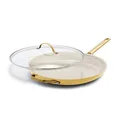 GreenPan Reserve Hard Anodized Healthy Ceramic Nonstick 12" Frying Pan Skillet with Helper Handle and Lid, Gold Handle, PFAS-Free, Dishwasher Safe, Oven Safe, Sunrise Yellow
