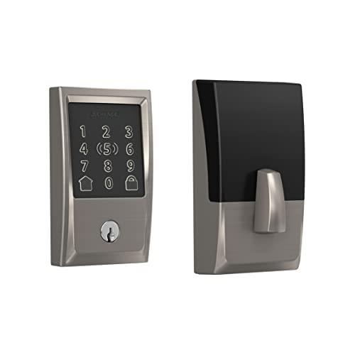 Schlage BE499WB CEN 619 Encode Plus WiFi Deadbolt Smart Lock with Apple Home Key, Keyless Entry Door Lock with Century Trim, Satin Nickel