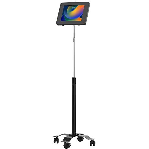 Locking Floor Stand CTA Black Mobile Floor Stand with Universal Enclosure for iPad 9th Gen 10.2” Galaxy Tab 9.7 Surface Go 3, & More (PAD-PARACGS)