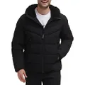 Calvin Klein Men's Winter Coat-Puffer Stretch Jacket with Sherpa Hood, Ebony, Small