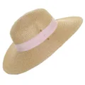 Sundaise Polly Wide Brim Hat with Blush Ribbon, Natural