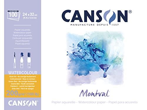 Canson Montval 300gsm Watercolour Practice Paper pad Including 100 Sheets, Size:24x32cm, Natural White and Cold Pressed (Not)