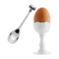 Alessi Dressed Egg Cup in Thermoplastic Resin and Spoon with Soft Boiled Egg Opener in 18/10 Stainless Steel Mirror Polished, White