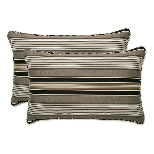 Pillow Perfect Decorative Black/Beige Striped Toss Pillows, Rectangle, 2-Pack
