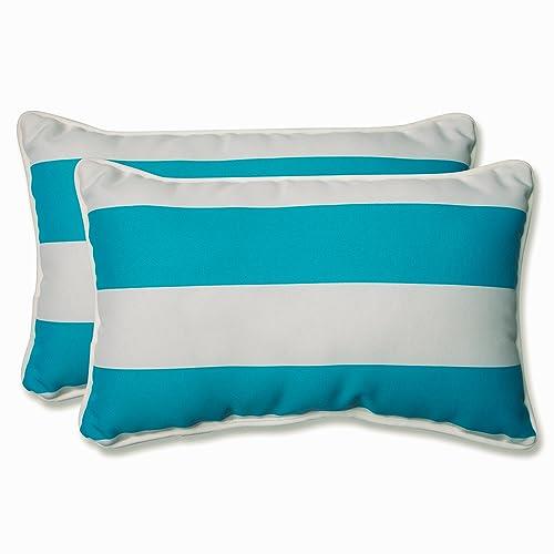 Pillow Perfect Outdoor/Indoor Cabana Stripe Turquoise Lumbar Pillows, 2 Count (Pack of 1), Blue