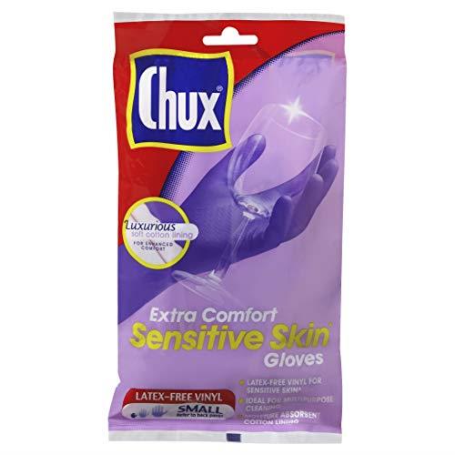 Chux Extra Comfort Sensitive Skin Gloves, Latex-Free Vinyl with Cotton Lining, Small, 1 Pair