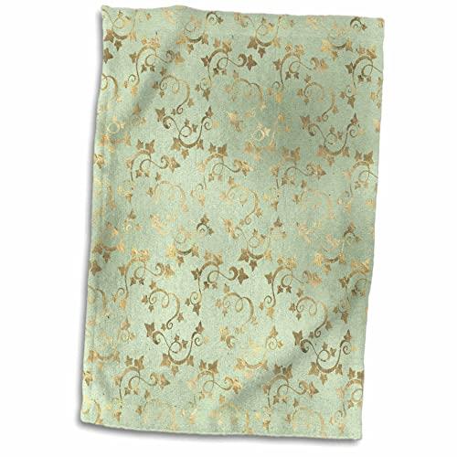 3dRose Towel, Pretty Image of Gold Ivy Leaves On Soft Green Pattern