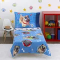 Disney Puppy Dog Pals - Puppy Pal Fun - 4Piece Toddler Bed Set - Coral Fleece Toddler Blanket, Fitted Bottom Sheet, Flat Top Sheet, Standard Size Pillowcase, Blue, Red, Gray, Tan