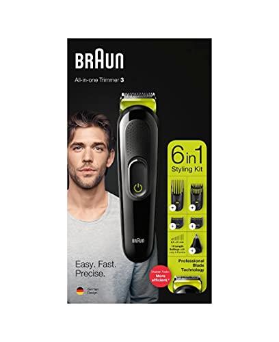Braun 6-in-1 Trimmer 3, MGK3221, Beard and Face Trimmer, Hair Clipper, Ear and Nose Trimmer, Black
