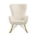 Oggetti Home Lambskin Upholstered Accent Highback Armchair with Metal Legs, Biege