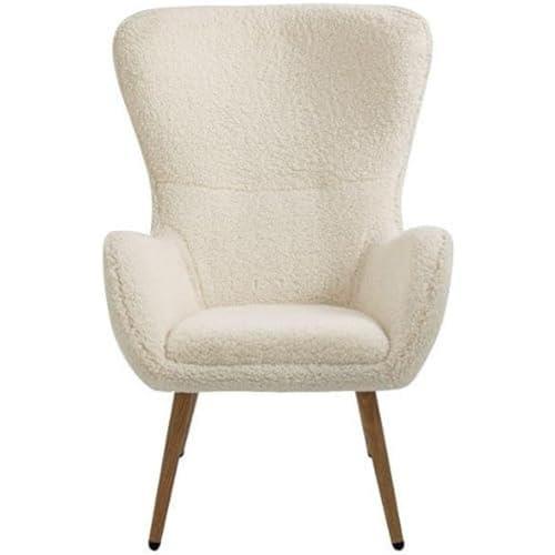 Oggetti Home Lambskin Upholstered Accent Highback Metal Legs Lounge Armchair, Beige