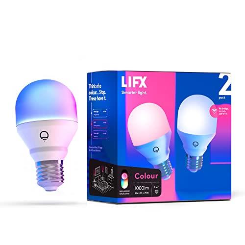 LIFX Colour 2-Pack, A60 1000 lumens [E27 Edison Screw], Billions of Colours and Whites, Wi-Fi Smart LED Light Bulb, No Bridge Required, Compatible with Alexa, Hey Google, HomeKit and Siri.