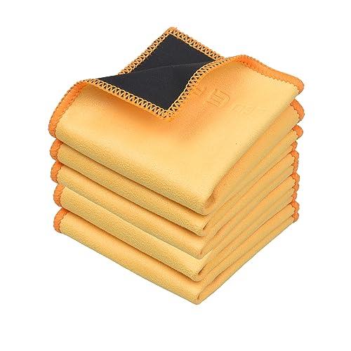 ECO-FUSED Microfiber Cleaning Cloths Double-Sided - 5 Pack - 6.6 x 6.2 inch - Microfiber and Suede Cloth for Smartphones, LCD TV, Tablets, Laptop Screens, Camera Lenses (5 Pack - 6.6 x 6.2 (Yellow))