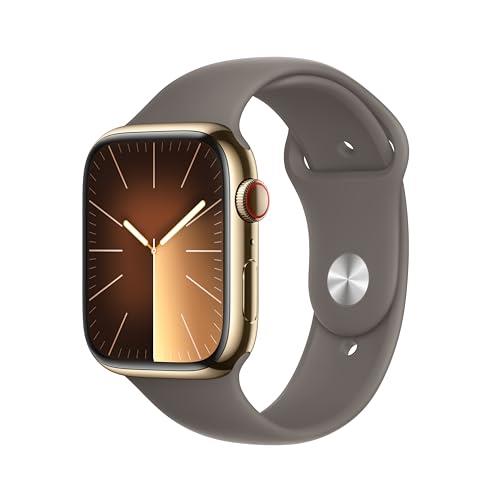 Apple Watch Series 9 [GPS + Cellular 45-mm] Smartwatch with Stainless Steel Case with Gold Sport Band M/L