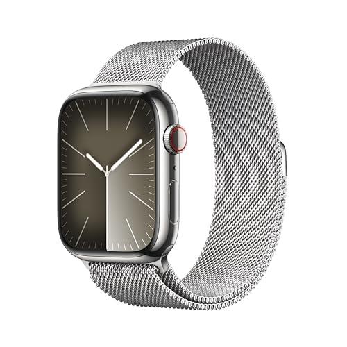 Apple Watch Series 9 [GPS + Cellular 45-mm] Smartwatch with Stainless Steel Case with Silver Milanese Loop One Size