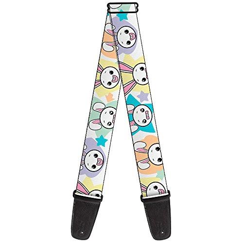 Buckle-Down Premium Guitar Strap, Happy and Sad Bunnies with Stars White/Pastel Multicolour, 29 to 54 Inch Length, 2 Inch Wide