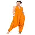 likemary Jumpsuits for Women - Halter Neck Harem Romper Style - One Size Fits Most - Sexy Summer Jumpsuit with Pockets - Orange