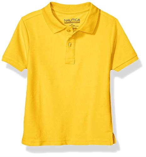 Nautica Boys' Big School Uniform Short Sleeve Polo Shirt, Button Closure, Comfortable & Soft Pique Fabric, Gold, 18-20