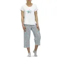 HUE Printed Knit Short Sleeve Tee and Capri 2 Piece Pajama Set Sleepwear, White - Stay Hopeful, Large