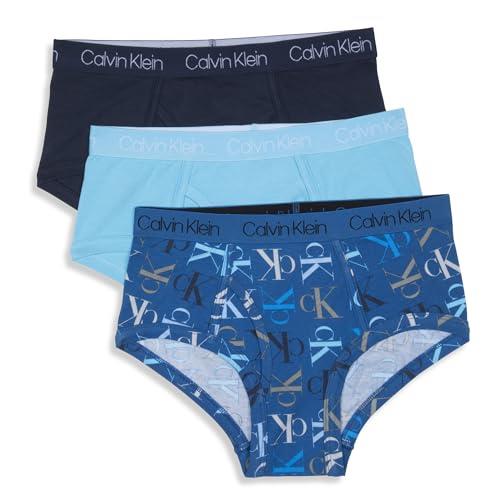 Calvin Klein Boys' Modern Cotton Assorted Briefs Underwear, Deep Moat Blue/Black Iris/Sky High, X-Large