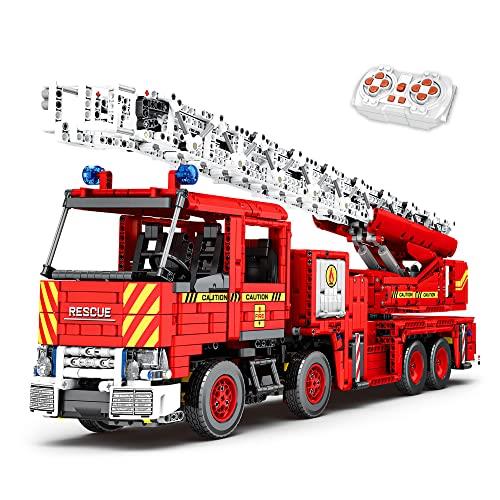 Reobrix Technic 22005 Rescue Fire Truck Building Blocks Set, Remote Control Fire Truck Toy with Rotary Ladder, Large Rescue Vehicle Model Toy Compatible with Lego, 3266 Pieces