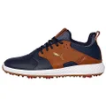 PUMA Ignite PWRADAPT Caged Crafted Golf Shoes Medium, Peacoat/Brown, 12.5