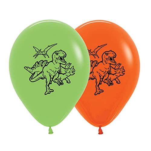 Sempertex Dinosaurs Theme Fashion Lime Green & Orange Latex Balloons 25 Pieces, 30 cm Size
