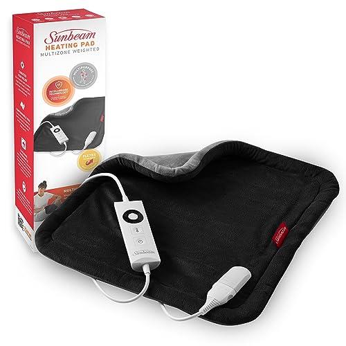Sunbeam Multizoned Weighted Electric Heating Pad | Flexible & Stays in Place, 5 Settings For Muscle Pain Relief, Fast Heat-Up, Safety Auto-Off, Washable Fabric, Wellness Product, Grey HPM5200