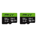 PNY 64GB Elite-X Class 10 U3 V30 microSDXC Flash Memory Card 2-Pack