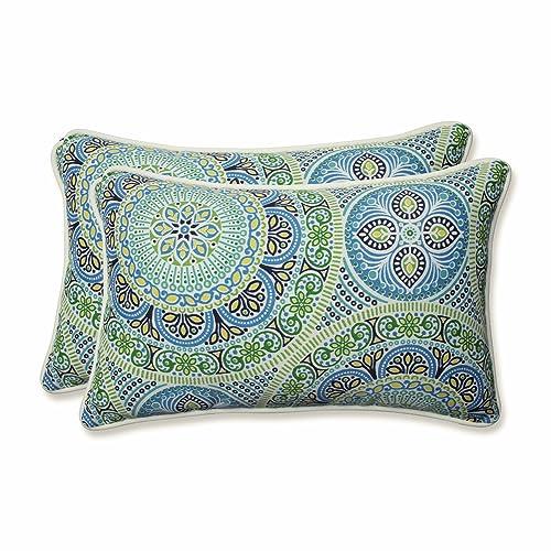 Pillow Perfect Outdoor/Indoor Delancey Lagoon Lumbar Pillows, 2 Count (Pack of 1), Blue