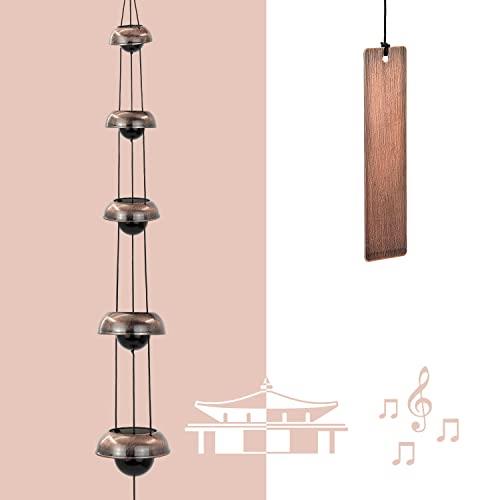 ASTARIN Bell Wind Chimes, Temple Wind Bell, Copper Wind Chimes with 5 Bells, Feng Shui Wind Chime for Home Yard Outdoor Decoration, A Great Memorial Wind Chime for Someone Who Loves Peace Red Copper