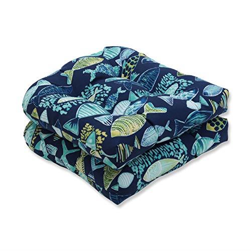 Pillow Perfect 630656 Outdoor | Indoor Hooked Lagoon Seat Cushion (Set of 2), 19 X 19 X 5, Blue