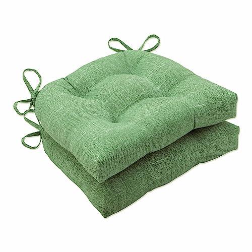 Pillow Perfect Outdoor | Indoor Tory Palm Reversible Chair Pad (Set of 2), 15.5 X 16 X 4, Green