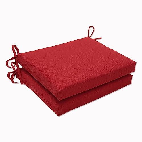 Pillow Perfect Monti Chino Solid Indoor/Outdoor Patio Seat Cushions Plush Fiber Fill, Weather and Fade Resistant, Square Corner - 16" x 18.5", Red, 2 Count
