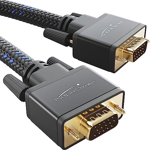 KabelDirekt – VGA Monitor Cable with Full-Metal connectors and high-Purity Copper Conductors – 10m (Full HD, VGA to VGA, Connects Computers to Screens/projectors, 15-pin D-Sub, Nylon Braided)