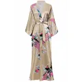 BABEYOND Women's Kimono Robe Long Robes with Peacock and Blossoms Printed 1920s Kimono Nightgown (Champagne)