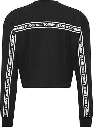 Tommy Jeans Women's Relaxed Cropped Taping Long Sleeve T-Shirt, Black, X-Small