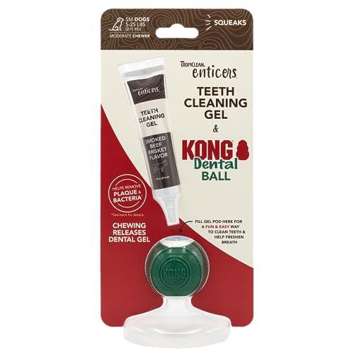 TropiClean Kong Enticers Dental Ball & Smoked Beef Brisket Gel for Small Dogs