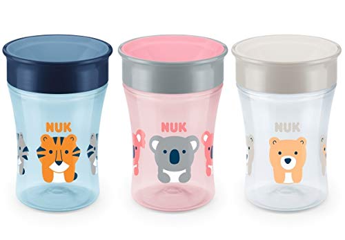 NUK Magic Cup Sippy Cup | 8+ Months | 230 ml | 360° Anti-Spill Rim to Drink from Any Direction | Leak-Proof | BPA-Free & Washable | Blue, Pink OR Clear (Not Selectable)