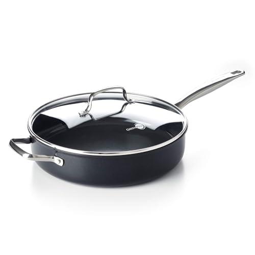 GreenPan Prime Midnight Hard Anodized Healthy Ceramic Nonstick 5QT Saute Pan Jumbo Cooker with Helper Handle and Lid, PFAS-Free, Dishwasher Safe, Oven Safe, Black