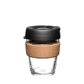 KeepCup Brew Cork | Reusable Tempered Glass Coffee Cup | Travel Mug with Splash Proof Lid, Non-Slip Silicone Band, BPA & BPS Free | Medium 12oz/340ml |Black