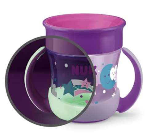NUK Mini Magic Cup Night Sippy Cup | 6+ Months | 160 ml | 360° Anti-Spill Rim to Drink from Any Side | Glow in the Dark | Easy Grip Handles | BPA-Free | Blue OR Pink (Not Selectable)