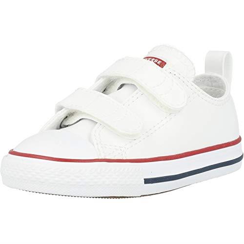 Converse Kids' Chuck Taylor All Star 2v Leather Low Top Sneaker, White, 4 Toddler