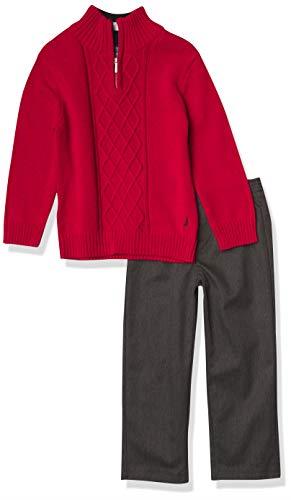 Nautica Boys' 2-Piece Quarter Zip Pullover Sweater and Pants Set, Roasted Rouge, 5